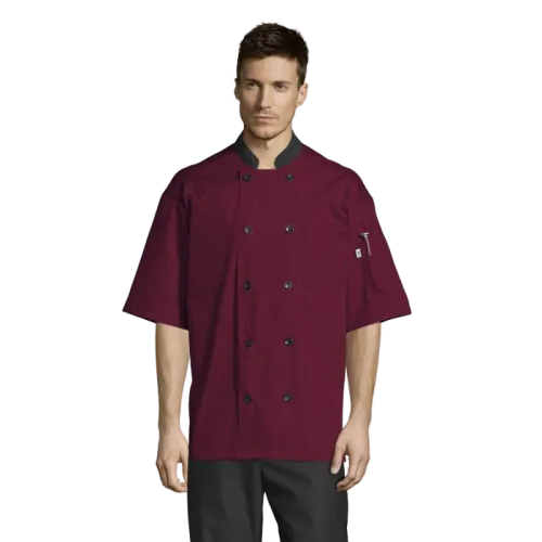 Uncommon Threads Havana Chef Coat W/Mesh Back Large Burgundy Unisex 65/35 Poly/Cotton Poplin