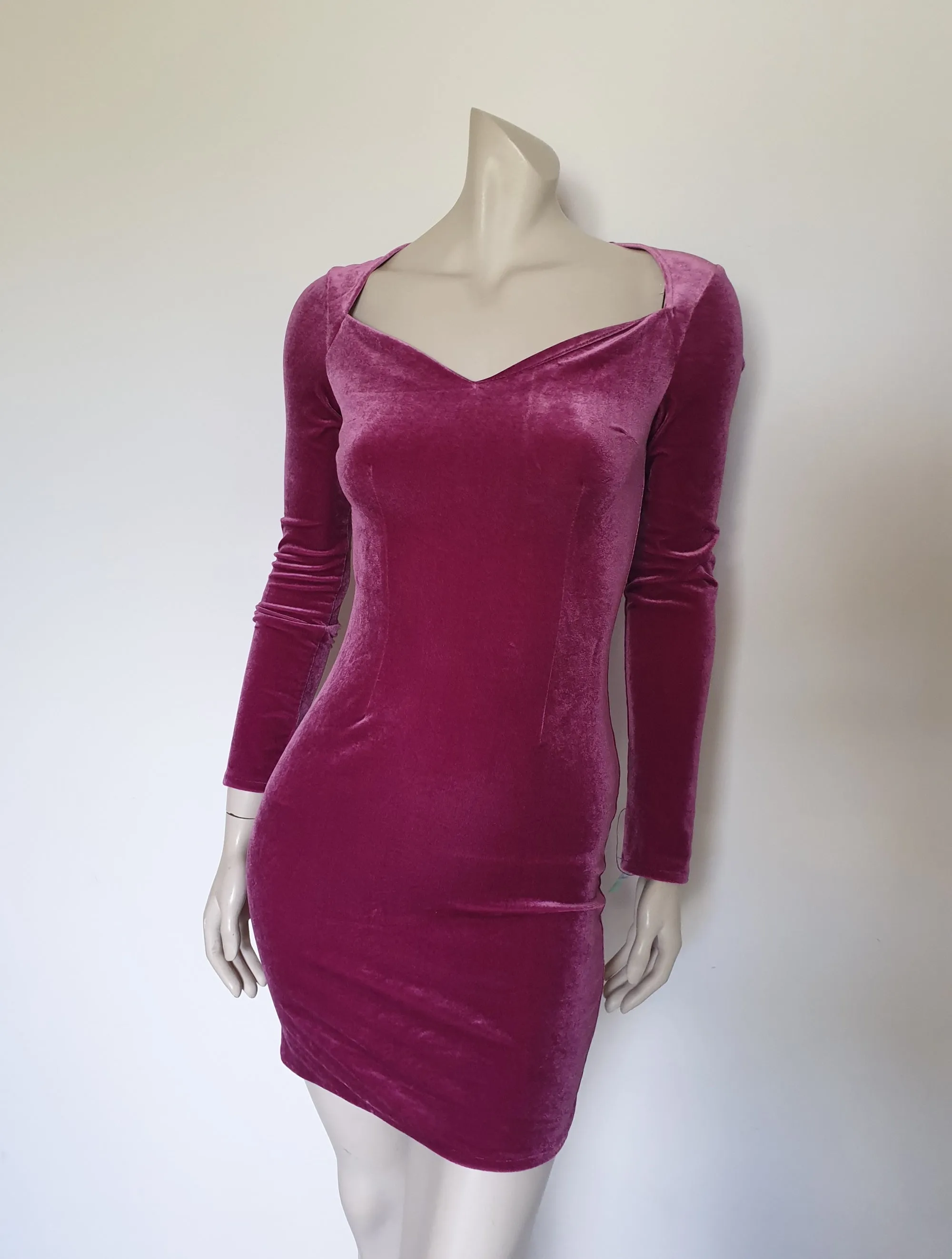 Vintage Style Purple Velour Mini Dress by Nasty Gal - S